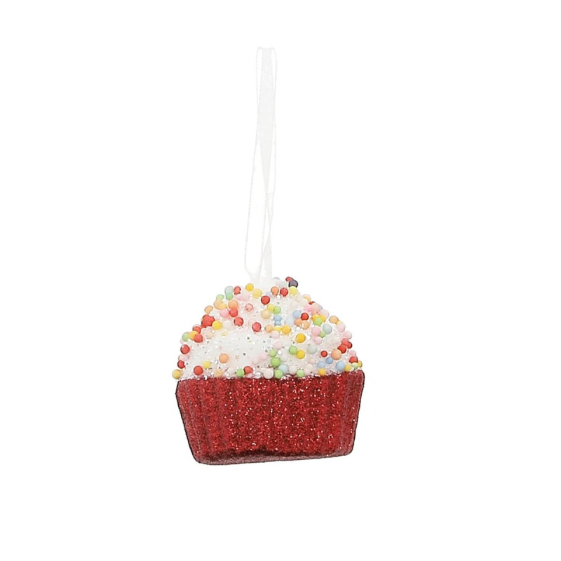 Ornement de Noël Cupcake Rouge et Blanc Ornement de Noël Cupcake Rouge et Blanc