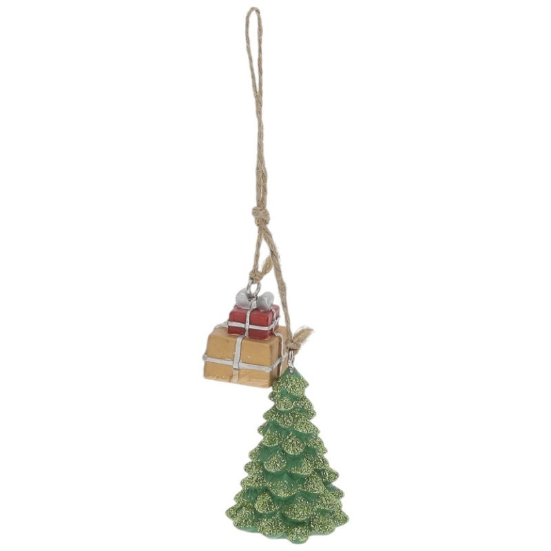 SUSP SAPIN 6X4.5X6.5CM +CADEAU VERT/OR