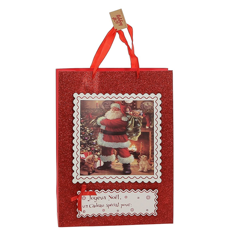 Sac cadeau de Noël pailleté "Père Noël" H40cm Sac cadeau de Noël pailleté "Père Noël" H40cm