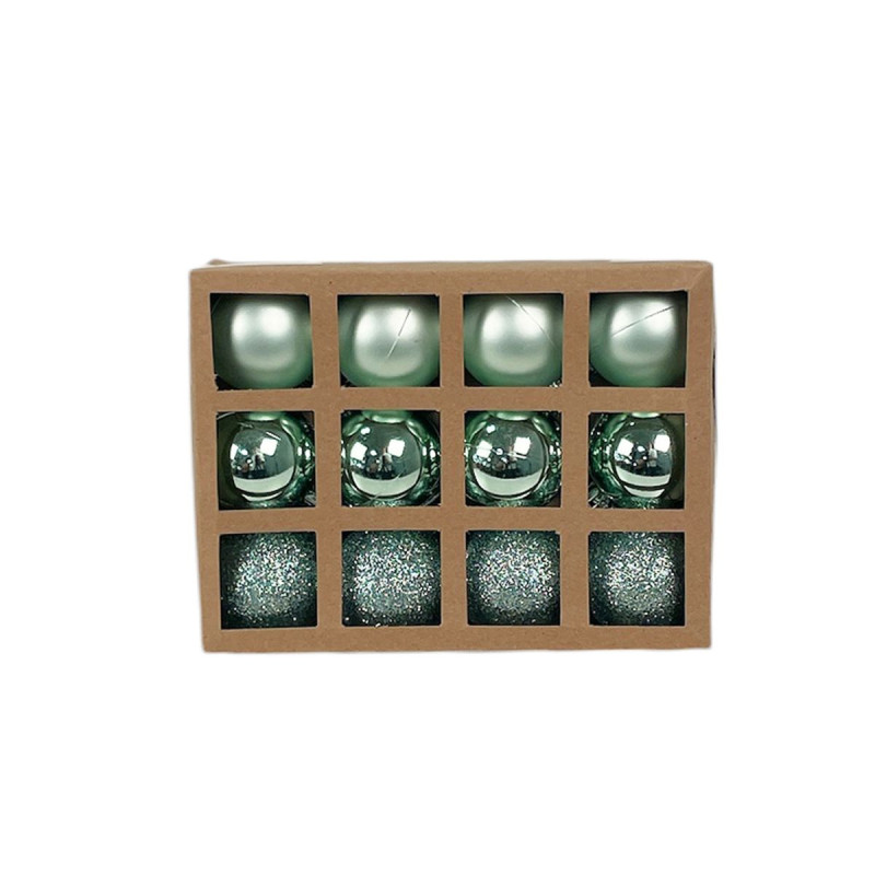 Boîte de 12 Boules de Noël D4CM – Couleurs Vert Clair & Finis Assortis Boîte de 12 Boules de Noël D4CM – Couleurs Vert Clair & Finis Assortis