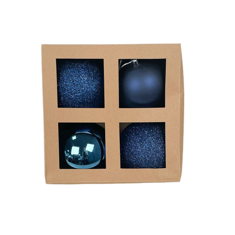 BOULES BLEU NUIT X4 D10CM (BRILLANT/MAT/