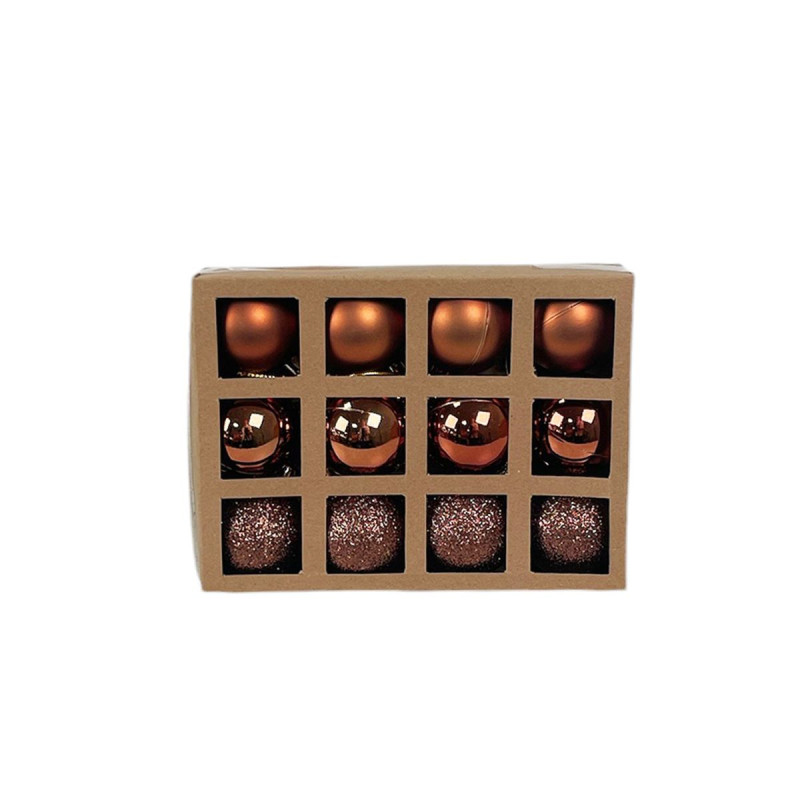 Boîte de 12 Boules de Noël D4CM – Couleurs Marron Chaud & Finis Assortis
