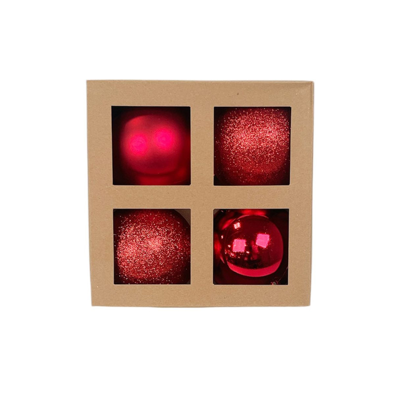 Boîte de 4 Grandes Boules de Noël D10CM – Couleurs Rouge Vif & Finis Assortis Boîte de 4 Grandes Boules de Noël D10CM – Couleurs Rouge Vif & Finis Assortis