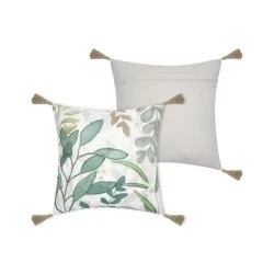 Coussin Décoratif "Ombragé Vert" avec Pompons - 40x40 cm