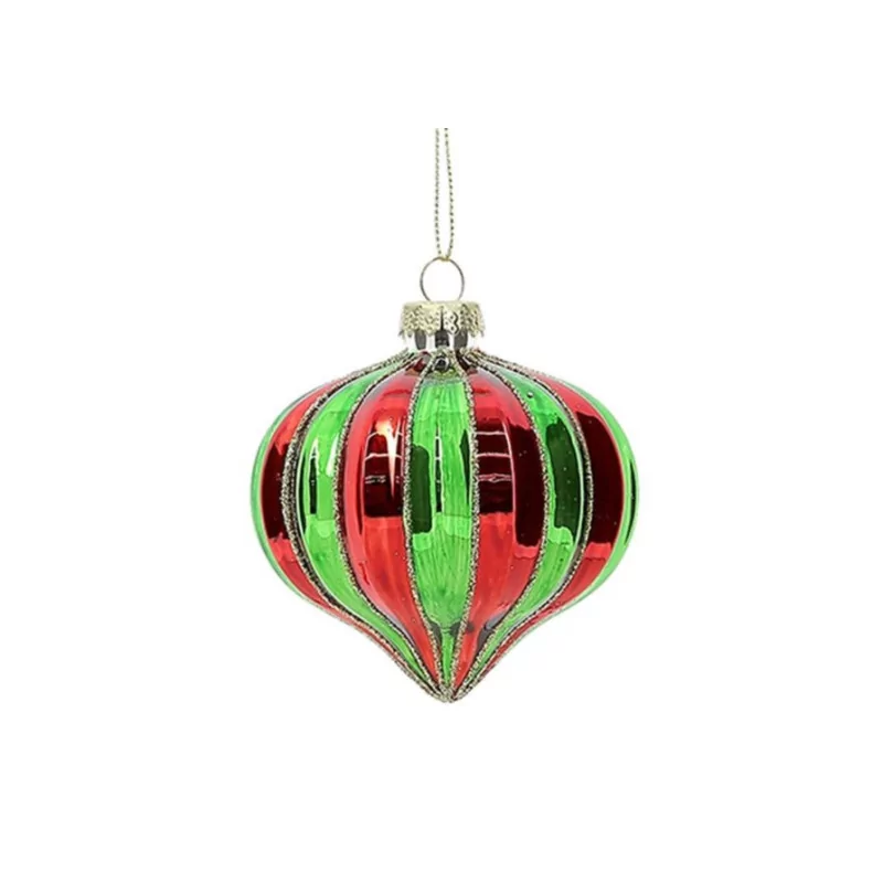 Boule de Noël en Verre - Forme Goutte Rouge et Verte - 8 cm Boule de Noël en Verre - Forme Goutte Rouge et Verte - 8 cm