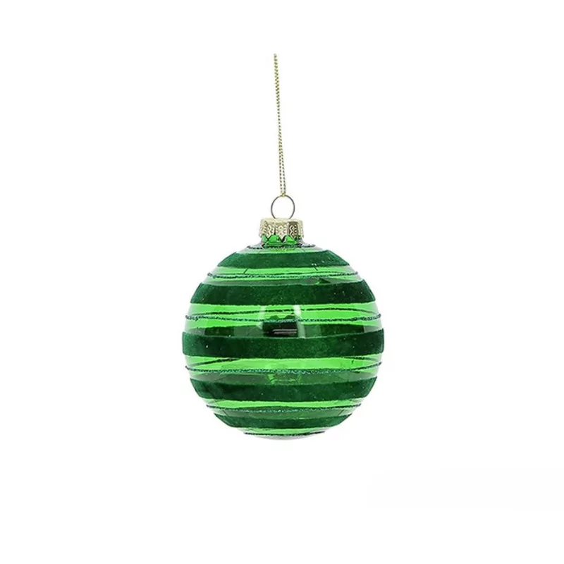 Boule de Noël en Verre - Motif Rayures Vertes - Décoration de Sapin Boule de Noël en Verre - Motif Rayures Vertes - Décoration de Sapin