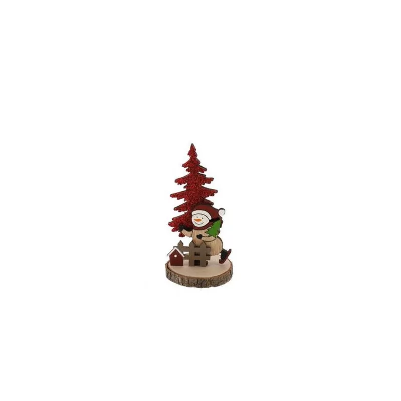 Décoration de Noël en bois : Sapin rouge pailleté et bonhomme de neige Décoration de Noël en bois : Sapin rouge pailleté et bonhomme de neige