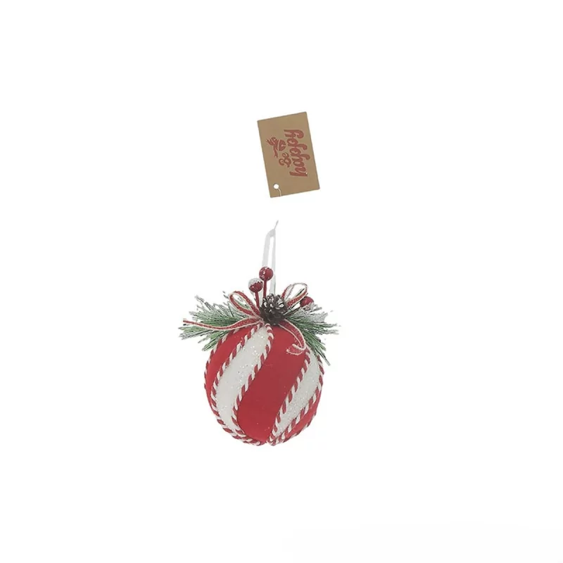 BOULE STRIE VELOURS ROUGE SAPIN D8CM