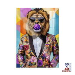 TOILE EFFET LAQUEE LION BULLE 40X60