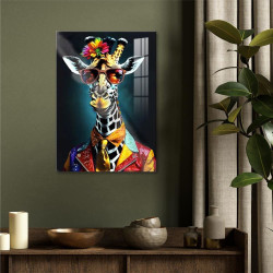 Toile Décorative Tendance Girafe en Costume – Effet Laqué, 60×40 cm