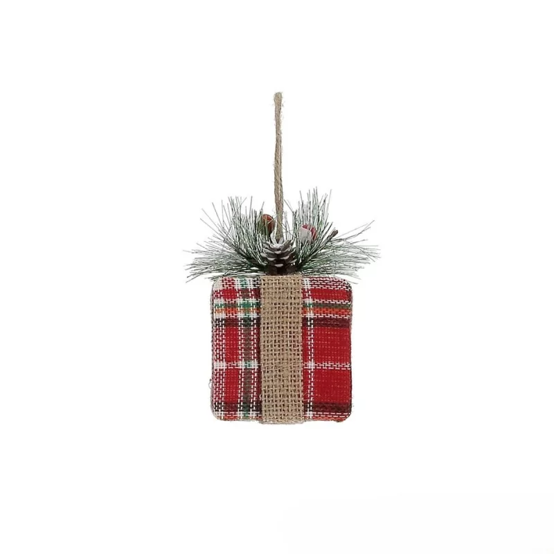 Suspension Cadeau de Noël Tissu Écossais Rouge Suspension Cadeau de Noël Tissu Écossais Rouge