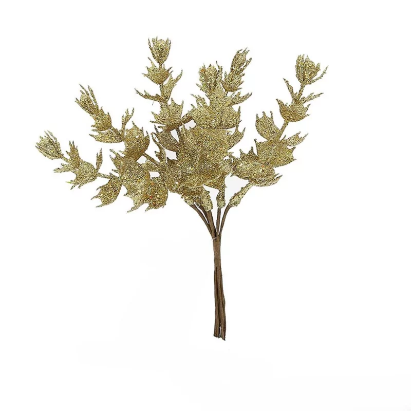 Mini-branche décorative d'eucalyptus dorée à paillettes Mini-branche décorative d'eucalyptus dorée à paillettes