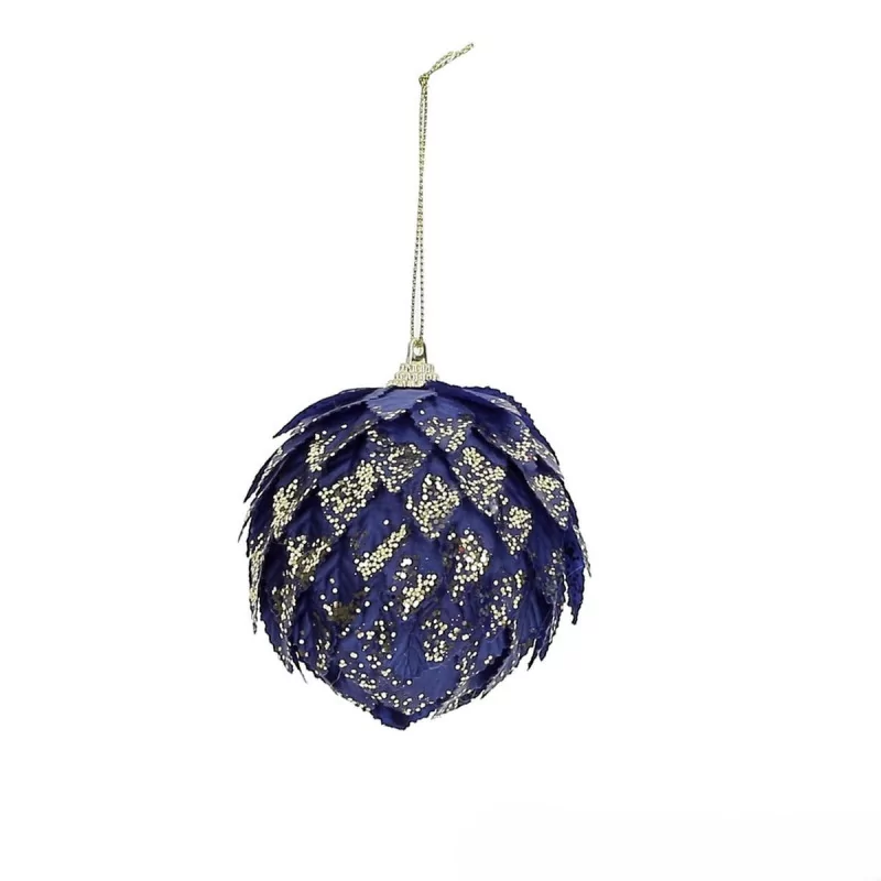 BOULE BLEU P.DE PIN 8CM OR
