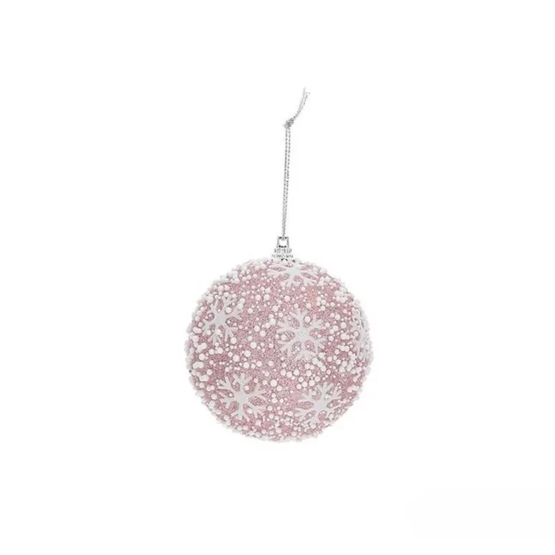 BOULE NOEL 8CM ROSE NEIGE AV FLOCON POLY
