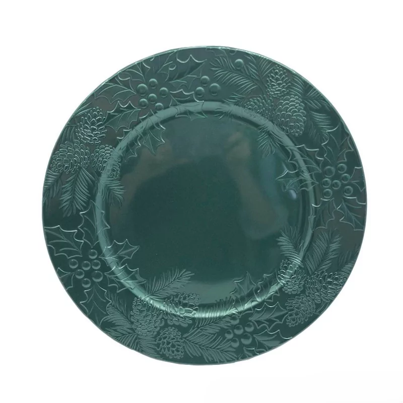 SOUS-ASSIETTE VERTE GRAVURE FEUILLAGE D3