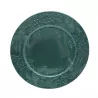 Sous-assiette verte à gravures feuillage D33cm