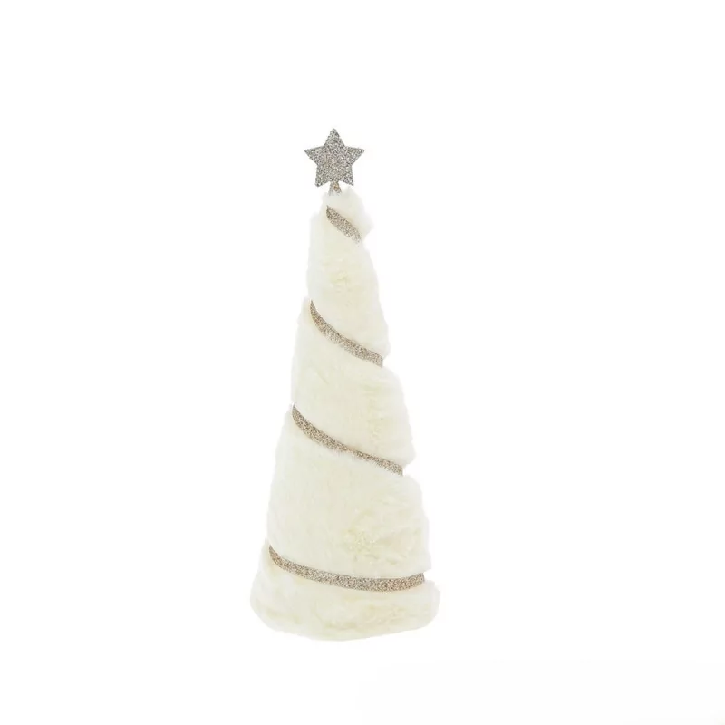 Sapin de Noël en fourrure blanche avec étoile dorée, 17cm Sapin de Noël en fourrure blanche avec étoile dorée, 17cm