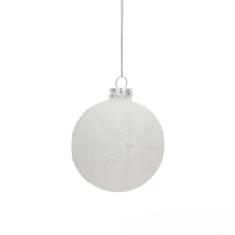 BOULE VERRE 8CM FLOCON BLC