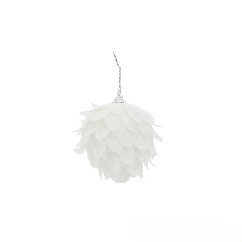 Boule de Noël Blanche avec Fleurs Pailletées D9cm Boule de Noël Blanche avec Fleurs Pailletées D9cm