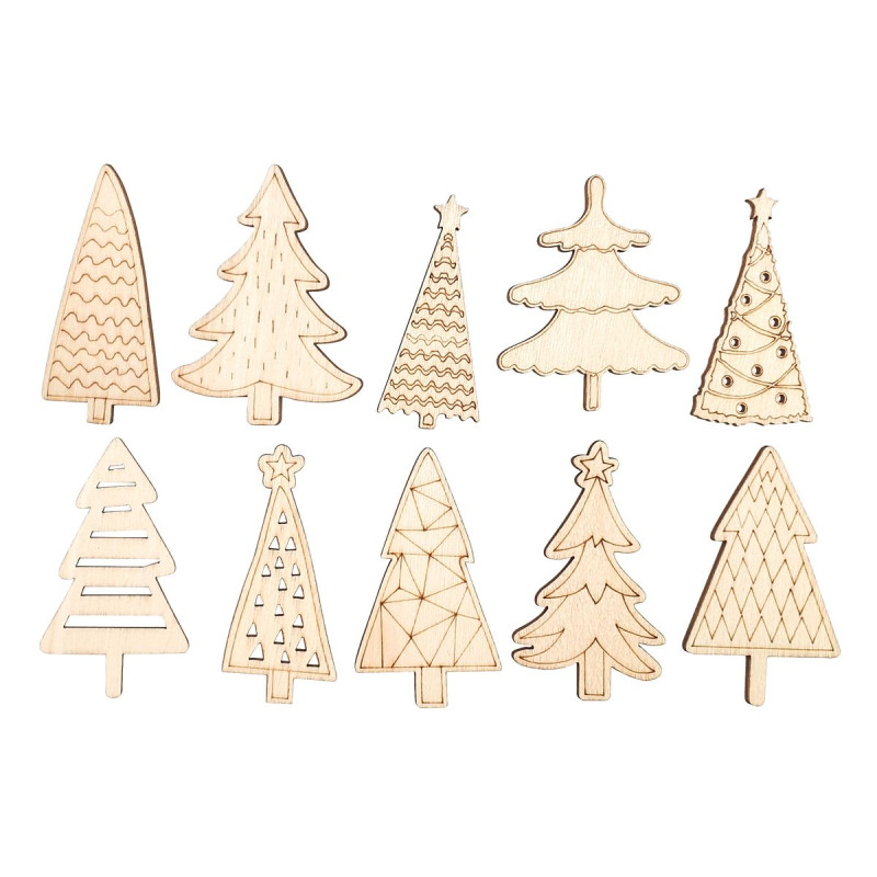 Kit d'Embellissements Sapins Découpés en Bois – 30 pièces, 4,5 à 5 cm