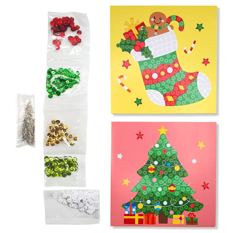 Kit Créatif Tableaux à Sequins Thème Noël – 2 toiles 15 x 15 cm
