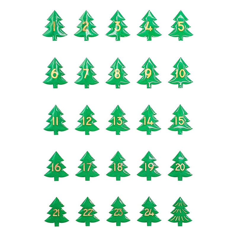 Stickers Époxy Chiffres de l'Avent – 25 Sapins Numérotés pour Calendrier DIY