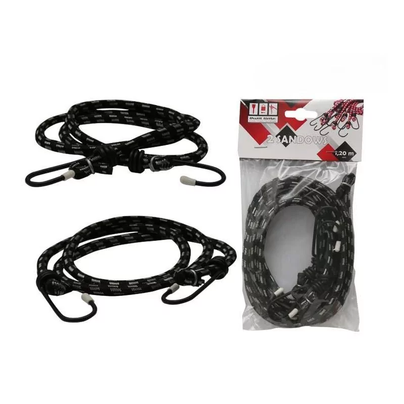 Lot de 2 Sandows Élastiques – 120 cm, Noir et Blanc, Crochets de Fixation Lot de 2 Sandows Élastiques – 120 cm, Noir et Blanc, Crochets de Fixation