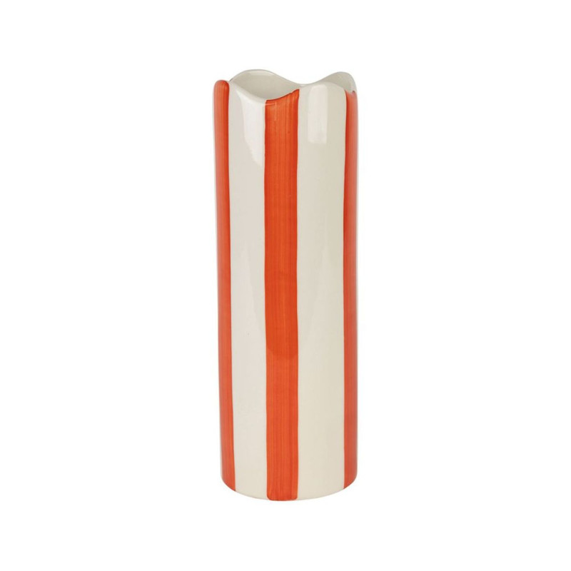Vase ARTIST Cylindre Grès Rayé Corail D7,5xH23,5cm