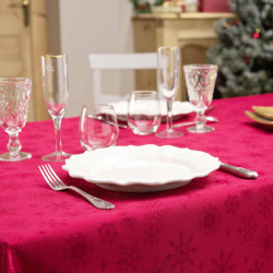 NAPPE FLOCONS ROUGE 140x300CM JACQUARD