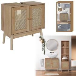 Meuble Sous-Vasque BALI 60x30x70 cm – Bois, 2 Portes Rotin