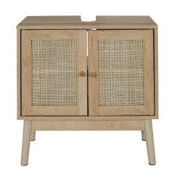 Meuble Sous-Vasque BALI 60x30x70 cm – Bois, 2 Portes Rotin