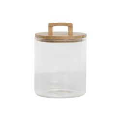 Pot de Rangement Cylindrique en Verre Cannelé avec Couvercle en Bambou (3L)