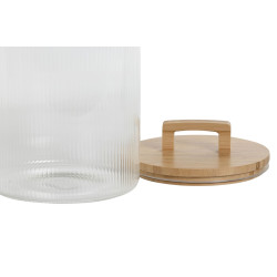 Pot de Rangement Cylindrique en Verre Cannelé avec Couvercle en Bambou (3L)