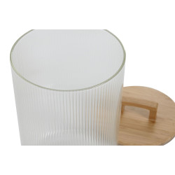 Grand Pot de Rangement Cylindrique en Verre Cannelé – Couvercle en Bambou (4L)