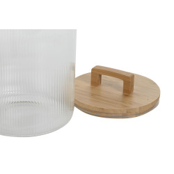 Grand Pot de Rangement Cylindrique en Verre Cannelé – Couvercle en Bambou (4L)