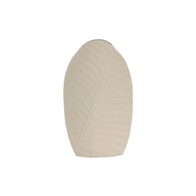 Vase Métal Design Forme Feuille | Fini Texturé Blanc Cassé Mat (41 cm)