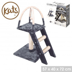 Arbre à Chat KATS® Multifonction Gris et Beige | Poteau Sisal