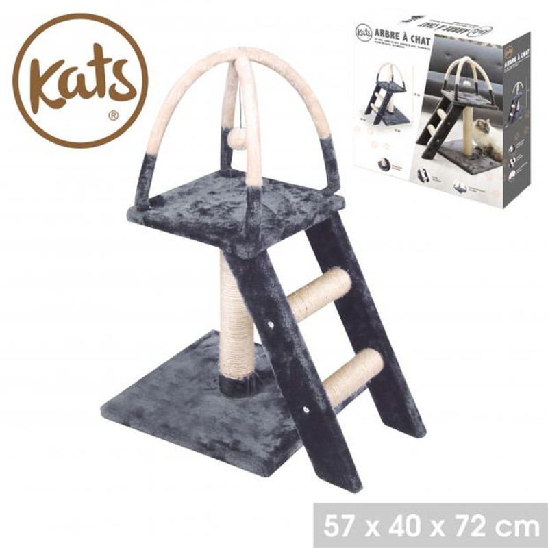 Arbre à Chat KATS® Multifonction Gris et Beige | Poteau Sisal