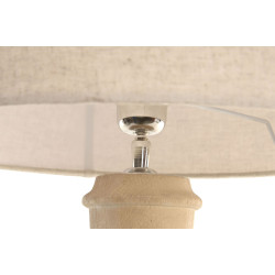 Lampe de Table en Manguier Sculpté et Abat-jour Cylindrique Lin (D40x65 cm)