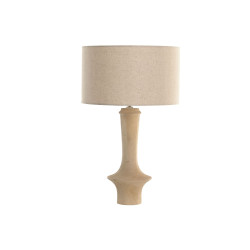 Lampe de Table en Manguier Sculpté et Abat-jour Cylindrique Lin (D40x65 cm)