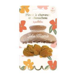 Coffret Cadeau "Jolie Mamie" : Pince à Cheveux et Chouchou Scintillant à Paillettes