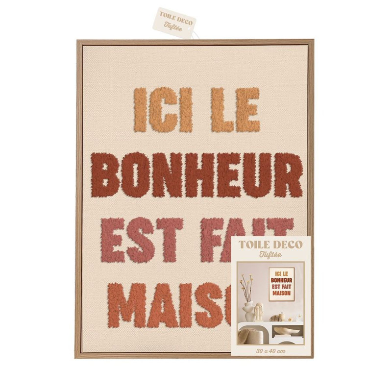 TOILE TUFTEE ICI LE BONHEUR EST FAIT MAI