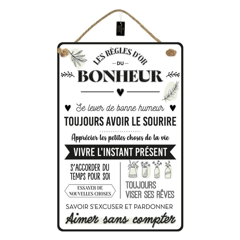 Plaque Métal Décorative "LES RÈGLES D'OR DU BONHEUR" | 40 x 60 cm