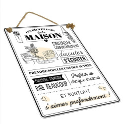 Plaque Métal Décorative "LES RÈGLES D'OR DE LA MAISON" | 40 x 60 cm