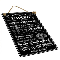 Plaque Métal Décorative "LES RÈGLES D'OR DE L'APÉRO" | 40 x 60 cm