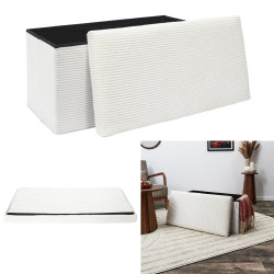 Coffre Banc Pliable SCOTT en Velours Côtelé | Rangement et Assise | Couleur Beige/Crème