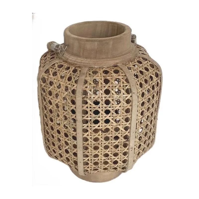 Pine and rattan cane lantern, diameter 18.5 x height 24 cm