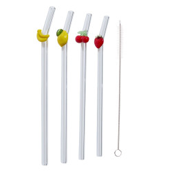 PAILLE EN VERRE FORME FRUIT X4 AVEC GOUP