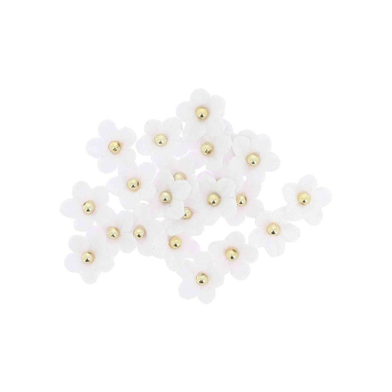 24 Marguerites Velours Blanc et Perle Or
