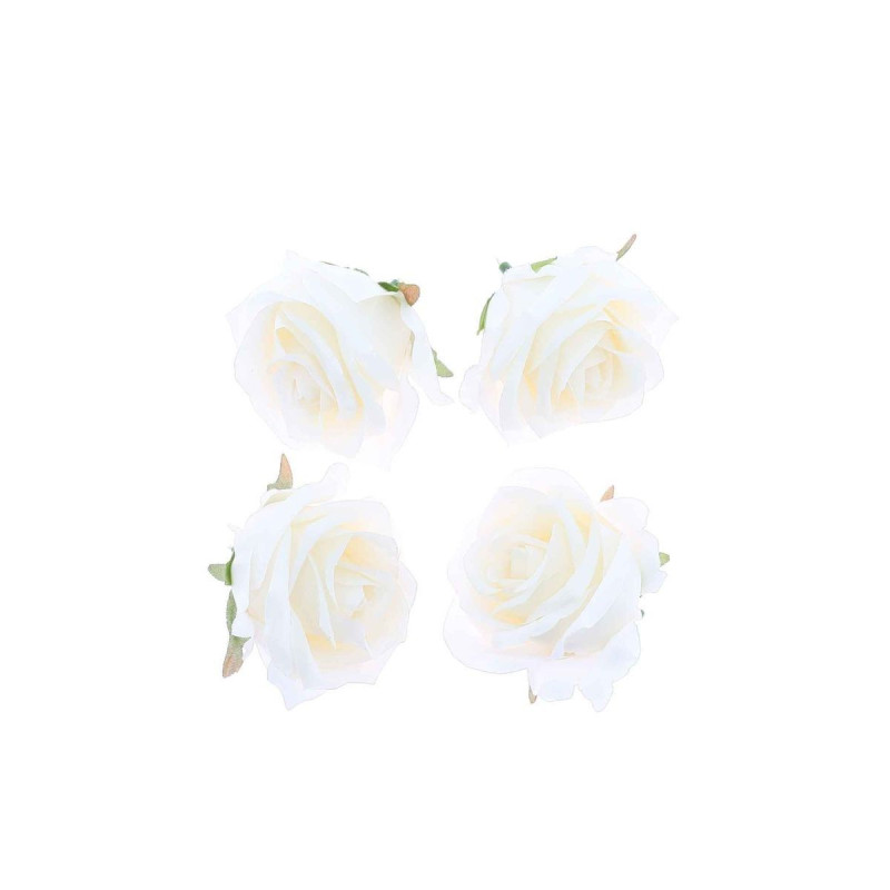 4 Roses Tissu Blanc Ø6cm - à Poser